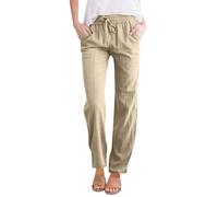 Generisch Pantaloni cargo da donna a gamba larga, a vita alta, casual, con tasche e elastico, in cotone, per il tempo libero, da trekking, per attività all'aria aperta, beige., XXL