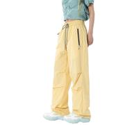 Generisch Pantaloni cargo da donna, paracadutismo con tasche con cerniera, pantaloni larghi per viaggi all'aria aperta, giallo., L