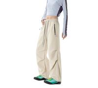 Generisch Pantaloni cargo da donna, paracadutismo con tasche con cerniera, pantaloni larghi per viaggi all'aria aperta, cachi, S