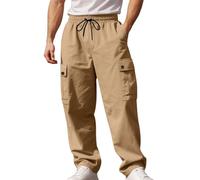 Generisch Pantaloni cargo da uomo alla moda per l'uso quotidiano con molto spazio di archiviazione, vestibilità comoda, vestibilità comoda, taglio gamba dritta, per le giornate invernali, cachi, M