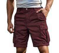 Generisch Pantaloni cargo da uomo elasticizzati corti - Cargo Shorts Baggy Pantaloni da lavoro Basic Cargo Pantaloni estivi leggeri Relaxed per il tempo libero, con tasche, tinta unita, Colore: rosso