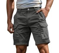 Generisch Pantaloni cargo da uomo elasticizzati corti - Cargo Shorts Baggy Pantaloni da lavoro Basic Cargo Pantaloni estivi leggeri Relaxed per il tempo libero, con tasche, tinta unita, X-011 grigio