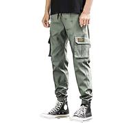 Generisch Pantaloni cargo da uomo pantaloni da lavoro primaverili pantaloni alla moda con polsini, stile casual e casual con pantaloni harem americani in taglie grandi, verde, L