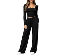 Generisch Pantaloni casual con camicia a maniche lunghe con abbottonatura e gamba larga, set sportivo moderno per comfort e stile nella vita quotidiana.