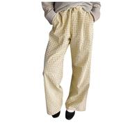 Generisch Pantaloni casual da donna a quadri con elastico in vita, pratico cordoncino per un comfort ottimale nella vita di tutti i giorni, bianco, XL
