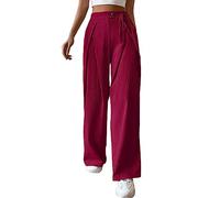 Generisch Pantaloni casual da donna a vita alta, con dettagli plissettati laterali a forma di gamba larga, per un comfort moderno nella vita di tutti i giorni, Colore: rosso, XXL