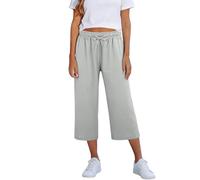 Generisch Pantaloni casual da donna con elastico in vita e tasche, taglio corto e ampio, comodi pantaloni per il tempo libero in look estivo, grigio chiaro., 4XL