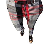 Generisch Pantaloni casual da uomo con design a quadri con vestibilità stretta, chiusura lampo frontale elastico in vita per un comfort ottimale, Colore: rosso, XXL