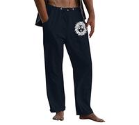 Generisch Pantaloni casual da uomo con stampa solare, comodi pantaloni per il tempo libero per gli uomini, cotone traspirante, elastico in vita, con asole, alla moda da spiaggia, Blu scuro, L