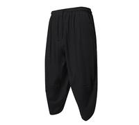 Generisch Pantaloni casual da uomo in cotone, comodi pantaloni da lavoro con tasche, ideali come pantaloncini da spiaggia o pigiama da uomo, Nero , L