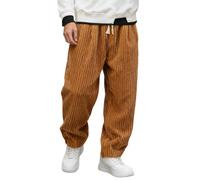 Generisch Pantaloni casual da uomo in velluto a coste dal design con elastico in vita, taglio dritto, comodi pantaloni per il tempo libero con gamba larga per streetwear urbano, giallo., L