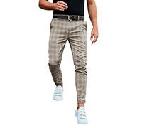 Generisch Pantaloni chino da uomo con elastico in vita, per il tempo libero, pantaloni chino a quadri, leggeri, eleganti, da lavoro, slim fit, business, gamba dritta, pantaloni sportivi classici e