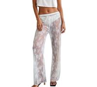 Generisch Pantaloni da allenamento da donna, casual, in pizzo, eleganti, design scavato, comodi, elasticizzati, per tutti i giorni, vacanze, spiaggia, uscite e casa, bianco, S