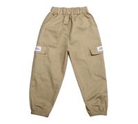 Generisch Pantaloni da allenamento per bambini e ragazzi, pantaloni cargo per il tempo libero con elastico in vita, cachi, 14-15 Anni