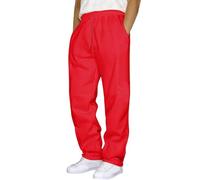 Generisch Pantaloni da casa da uomo, leggeri, tinta unita, per il tempo libero, traspiranti, pantaloni estivi e tasche, da allenamento, da uomo, in cotone, #1-RD2, 3XL