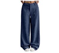 Generisch Pantaloni da donna a gamba larga, a vita alta, pantaloni chino, larghi, da donna, marrone, a corda, per autunno e inverno, comodi, culotte, tinta unita, per il tempo libero, Blu marino, XL