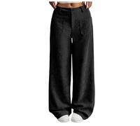 Generisch Pantaloni da donna a gamba larga, a vita alta, pantaloni chino, larghi, da donna, marrone, a corda, per autunno e inverno, comodi, culotte, tinta unita, per il tempo libero, Nero , M