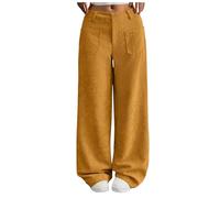 Generisch Pantaloni da donna a gamba larga, a vita alta, pantaloni da jogging, lunghi, casual, da donna, comodi, in tinta unita, per il tempo libero, con tasche, giallo., XXL