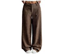 Generisch Pantaloni da donna a gamba larga, a vita alta, pantaloni da jogging, lunghi, casual, da donna, comodi, in tinta unita, per il tempo libero, con tasche, caffè, XL