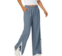 Generisch Pantaloni da donna a gamba larga, con orlo diviso, per il tempo libero, elastici, a vita alta, per lo yoga, casual, da jogging, estivi, leggeri, con tasche, da corsa, da allenamento, Blu