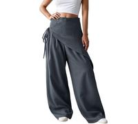 Generisch Pantaloni da donna a gamba larga, per il tempo libero, a vita alta, pantaloni da pescatore, pantaloni casual, pantaloni pendolari, pantaloni autunnali, grigio., L