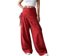 Generisch Pantaloni da donna a gamba larga, per il tempo libero, a vita alta, pantaloni da pescatore, pantaloni casual, pantaloni pendolari, pantaloni autunnali, Colore: rosso, XXL