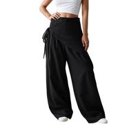 Generisch Pantaloni da donna a gamba larga, per il tempo libero, a vita alta, pantaloni da pescatore, pantaloni casual, pantaloni pendolari, pantaloni autunnali, Nero , XL