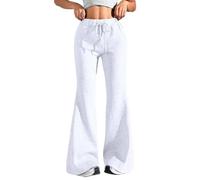 Generisch Pantaloni da donna a vita alta, per autunno/inverno, caldi, flared, in tinta unita, comodi, per il fitness, per attività all'aperto, yoga, allenamento, con coulisse e tasche, S-3XL, bianco