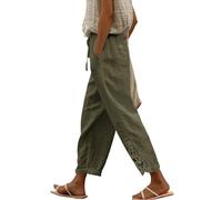 Generisch Pantaloni da donna alla moda a vita alta, dettagli in pizzo nel moderno design a 9/10 di lunghezza per un comfort elegante nella vita di tutti i giorni, verde, M