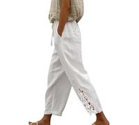 Generisch Pantaloni da donna alla moda a vita alta, dettagli in pizzo nel moderno design a 9/10 di lunghezza per un comfort elegante nella vita di tutti i giorni, bianco, S