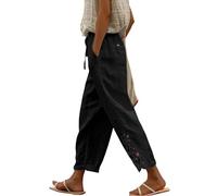 Generisch Pantaloni da donna alla moda a vita alta, dettagli in pizzo nel moderno design a 9/10 di lunghezza per un comfort elegante nella vita di tutti i giorni, Nero , XL
