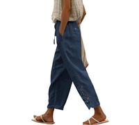 Generisch Pantaloni da donna alla moda a vita alta, dettagli in pizzo nel moderno design a 9/10 di lunghezza per un comfort elegante nella vita di tutti i giorni, Blu, M
