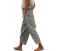 Generisch Pantaloni da donna alla moda a vita alta, dettagli in pizzo nel moderno design a 9/10 di lunghezza per un comfort elegante nella vita di tutti i giorni, grigio., S