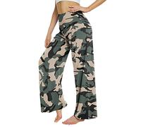 Generisch Pantaloni da donna alla moda a vita alta gamba larga per un comfort casual come leggero loungewear tessuto elastico Flowral, verde militare, XL