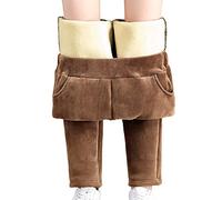 Generisch Pantaloni da donna con imbottitura termica, da yoga, in pile, leggings invernali, caldi, flare, leggings, crossover, impermeabili, a vita alta con tasche, marrone, XL