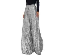 Generisch Pantaloni da donna con paillette, a vita alta, larghi, da donna, con brillantini, eleganti pantaloni harem, per matrimoni, feste, streetwear, per il tempo libero, a gamba larga, con