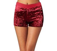 Generisch Pantaloni da donna lucidi con sesso metallizzato, a vita alta, aderenti, per danza, ginnastica, atletica, sport, discoteca, carnevale, con paillettes, Colore: rosso, XXL