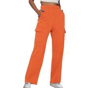 Generisch Pantaloni da donna per il tempo libero, tutti i giorni, con elastico in vita e pratiche tasche laterali come pantaloni cargo alla moda, comodi pantaloni da jogging, Colore: arancione., XL