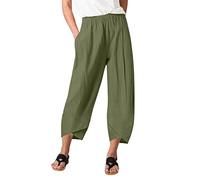 Generisch Pantaloni da donna per tutti i giorni con otto diverse opzioni di lunghezza, pratiche tasche, elastico in vita per un comfort ottimale, verde militare, L