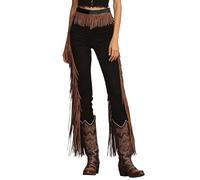 Generisch Pantaloni da equitazione da donna, da cowgirl, con frange, lunghi, con nappe, stile vintage, per carnevale, feste, costume da showchaps occidentali, slim fit, Nero , XL