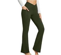Generisch Pantaloni da equitazione da donna, taglie grandi, a vita alta, elasticizzati, stile casual, alla moda, con tasche, verde militare, M