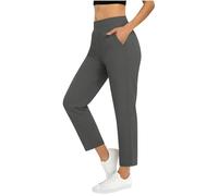 Generisch Pantaloni da golf da donna a 7/8, elasticizzati, estivi, affari, a gamba dritta, vita alta, per il tempo libero, estivi, sportivi, leggeri, traspiranti, da viaggio, grigio scuro-B., M