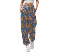 Generisch Pantaloni da jogging casual a vita alta stampa natalizia da donna fasce elastiche sulle gambe garantiscono una vestibilità perfetta, morbidi pantaloni quotidiani con vita comoda, Blu marino