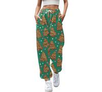 Generisch Pantaloni da jogging casual a vita alta stampa natalizia da donna fasce elastiche sulle gambe garantiscono una vestibilità perfetta, morbidi pantaloni quotidiani con vita comoda, verde, XXL