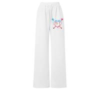Generisch Pantaloni da jogging da bambina 2026 con stampa, vestibilità larga, taglio leggero, tasche e coulisse, pantaloni sportivi casual dal taglio dritto, bianco, 150 cm