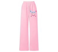 Generisch Pantaloni da jogging da bambina 2026 con stampa, vestibilità larga, taglio leggero, tasche e coulisse, pantaloni sportivi casual dal taglio dritto, Colore: rosa., 180 cm
