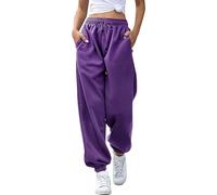 Generisch Pantaloni da jogging da donna, a vita alta, con tasche, per allenamento, tempo libero, comodi, per la vita quotidiana attiva, Lilla, L