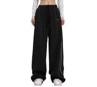 Generisch Pantaloni da jogging da donna, a vita alta, drappeggiato, per il tempo libero, da donna, tinta unita, stile Y2K, da donna, Herbest e inverno, americano, retrò, Nero , S