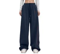 Generisch Pantaloni da jogging da donna, a vita alta, drappeggiato, per il tempo libero, da donna, tinta unita, stile Y2K, da donna, Herbest e inverno, americano, retrò, Blu marino, XXL