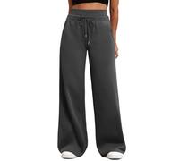Generisch Pantaloni da jogging da donna, a vita alta, leggeri, in tinta unita, elasticizzati, a gamba larga, per attività all'aria aperta, con coulisse e tasche, S-XXL, grigio scuro, L